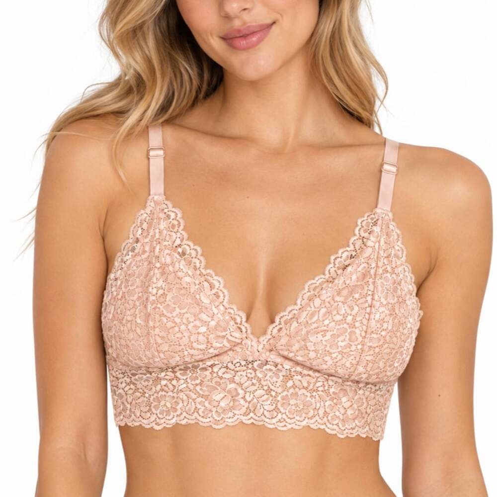 GB Floral Lace Triangle Bralette Longline Dusty Rose Pink